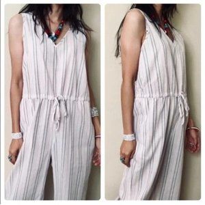 Drew linen striped jumpsuit minimal pink green cream xs